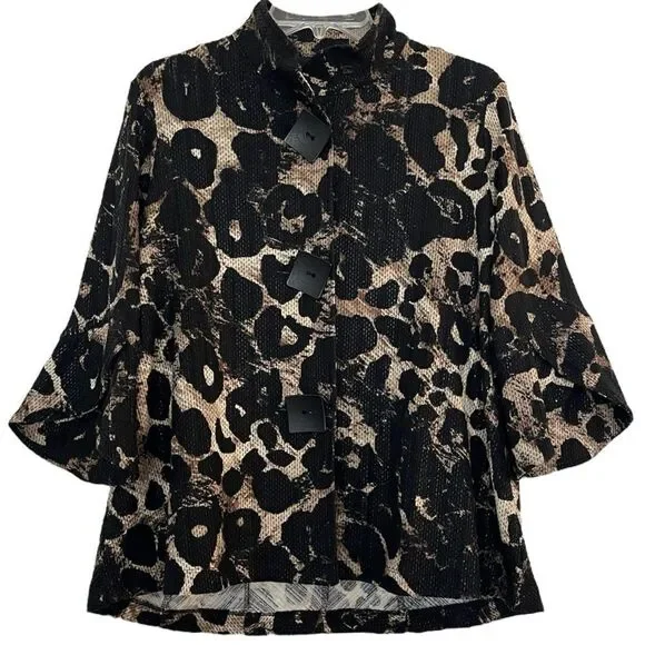 Ali Miles Statement Jacket Petite Small Animal Print Oversized Buttons Lagenlook - Picture 1 of 9